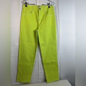 Victor Glemoud Womens High Rise Lime Green Pinstripe Jeans Straight Leg Size 6